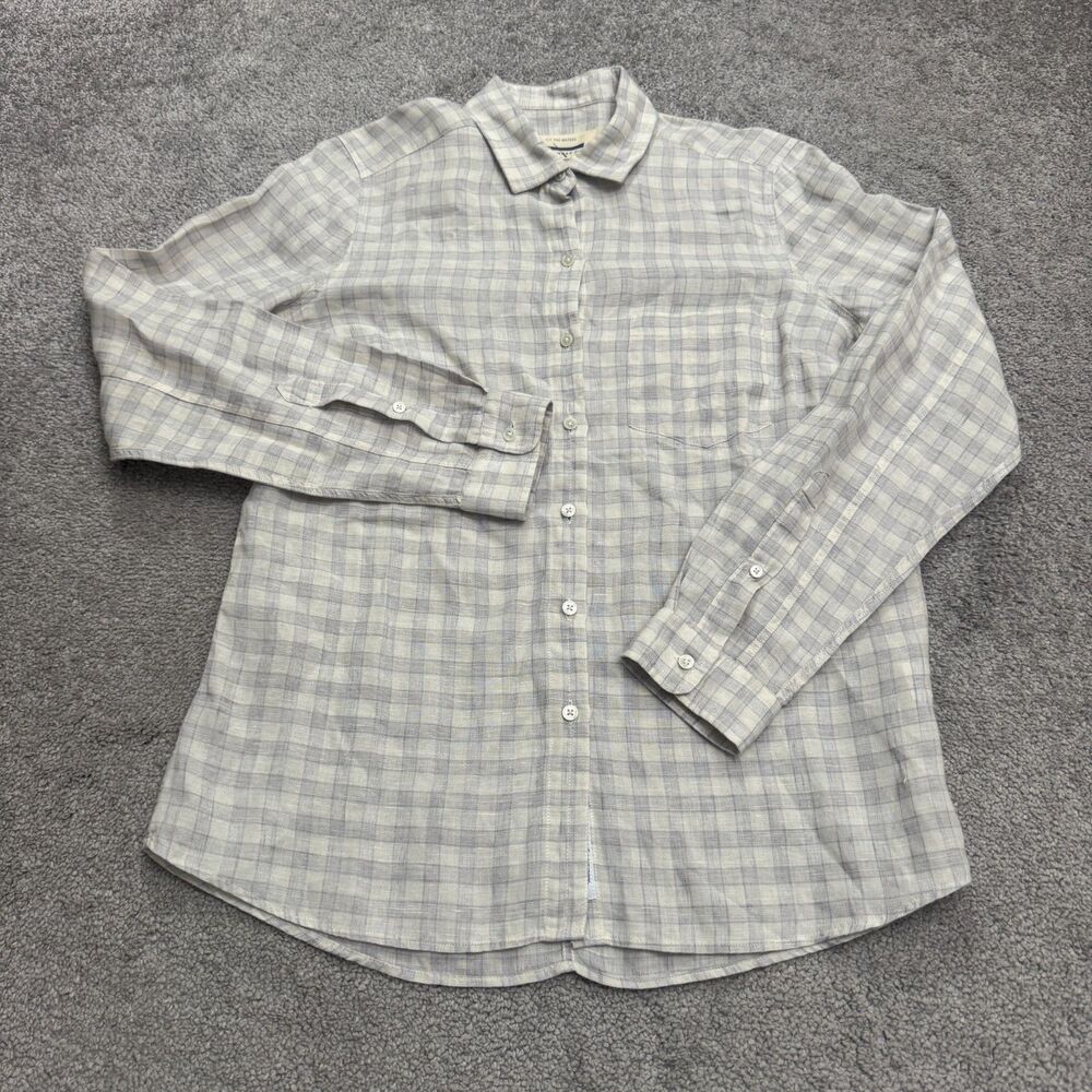 Guideboat Tessitura Monti Italian Linen Button Down Shirt Mens Small Blue Plaid